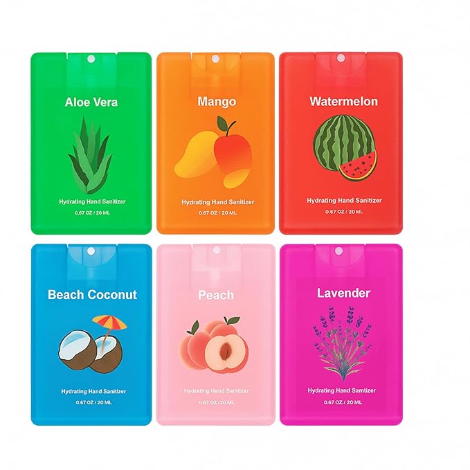 6 Pcs Hydrating Hand Sanitizer Spray Travel Size Scented Hand Sanitizer Spray Mist Refillable Pocket for Women Mom Teacher Nurses Coworker Birthday Fruit Spring Party Favors