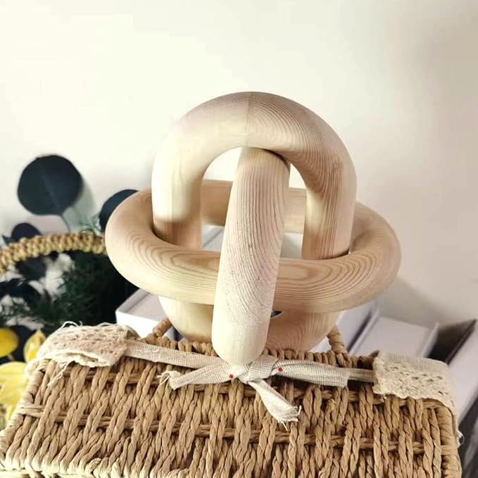 3-Ring Wooden Chain, Pine Wood Carving, Modern Home Minimalist Coffee Table Decoration, Living Room, Bedroom, Bookshelf, Porch Decoration (D)