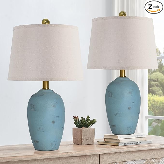 21'' Set of 2 Farmhouse Ceramic Lamps for Bedroom, Traditional Nightstand Bedside Desk Table Lamp for Living Room Office Dorm, 2 Bulbs Included