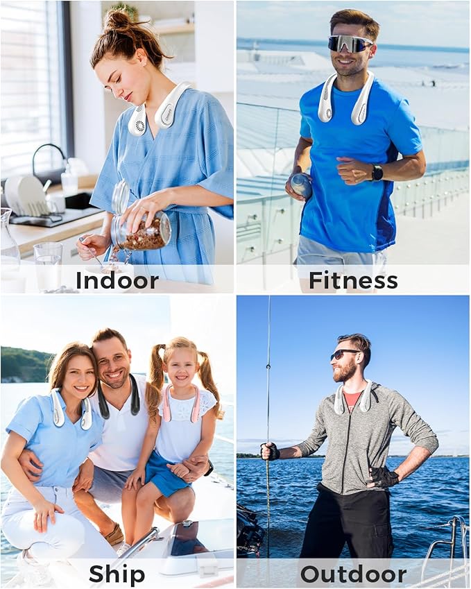 Portable Bladeless Neck Fan, Birthday Gifts for Girl Boy Mom Dad, Father‘s & Mother’s Day Gifts, Wearable Cooling Fan, 5000mAh Rechargeable Battery, Essential for Camping Beach Vacation(2026 Upgraded)