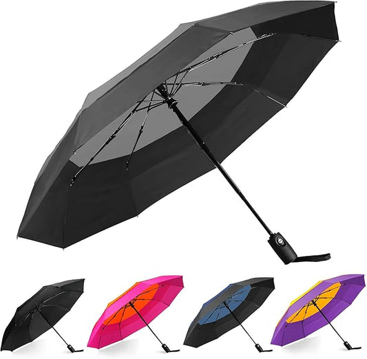 Khulula Windproof Compact Travel Umbrellas for Rain – Easy Auto Open Close, Automatic Durable Waterproof – Backpack, Portable, Lightweight Umbrellas for Travel