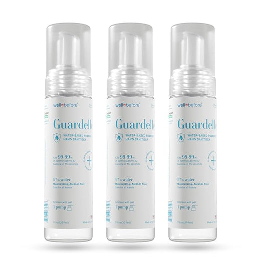 Well Before Guardelle, Alcohol-Free Foaming Hand Sanitizer - 97% Water, Non-Sticky Micro-Foam, 7 fl oz (Pack of 3)