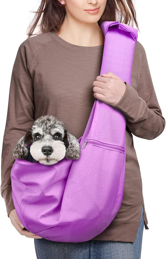 AOFOOK Dog Cat Sling Carrier Adjustable Padded Shoulder Strap with Large Zipper Pocket & Mesh Pocket for Outdoor Travel
