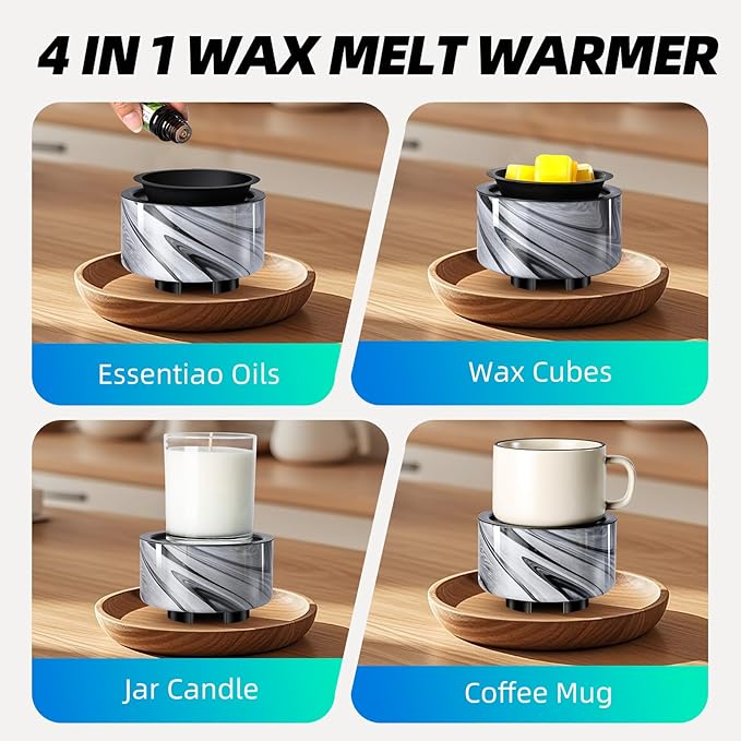 Wax Melt Warmer, Electric Wax Warmer for Scented Wax, All-in-One Candle Wax Melter with PTC Heating and 7 Color Lights, Glass Fragrance Oil Burner for Women Gifts (Gray Wave)