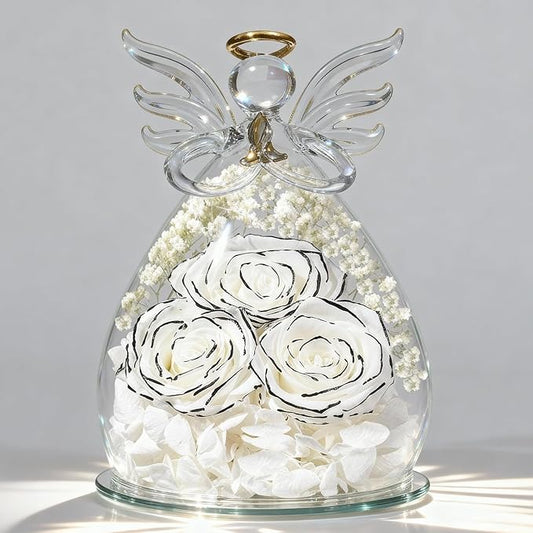 Beferr Valentines Day Rose Gifts for Her Women Mom Gifts for Birthday, Fresh Flowers for Delivery Prime Forever Preserved Rose in Glass Angel Figurine, for Grandma Wife Kids Daughter