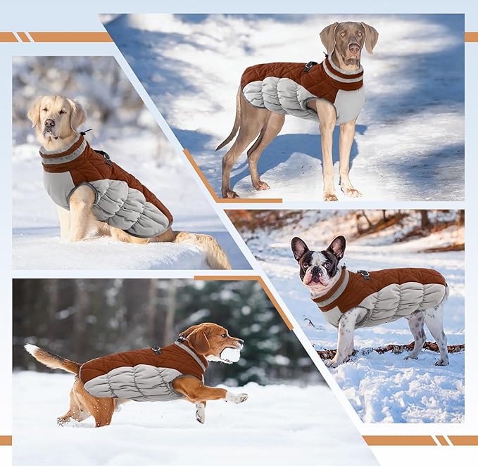 OUOBOB Dog Winter Jacket Cozy Reflective Waterproof Windproof Warm Pet Garment,Comfortable Cold Weather Fleece Apparel Outfits with Zipper Closure for Small Medium Large Dogs Puppy Walking,X-Large