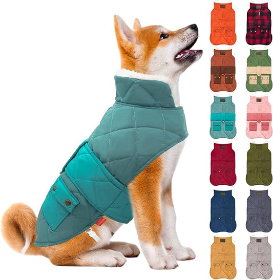KYEESE Dog Coat Warm Pet Winter Puffer Coat with Leash Hole Waterproof Dogs Jacket with Fleece Lined Thick Pets Clothes with Pocket Soft Pet Sweater for Cold Weather Windproof Dog Coats for Small Dogs