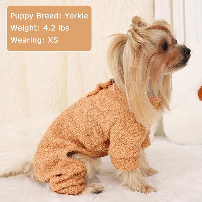 Dog Sweaters for Small Dogs Winter Dog Pajamas Sized Dogs Boy Girl Fleece Pet Clothes Puppy Outfit 4 Legs Jumpsuits for Chihuahua Yorkie Cat Apparel, Khaki, M