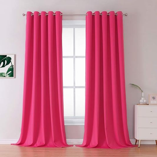 DUALIFE Raspberry Sorbet Blackout Curtain Panels for Living Room 108 Inch Length Hot Pink Solid Energy Efficient Room Darkening Bedroom Curtains Thermal Insulated Grommet Top 60x108 Inches Long