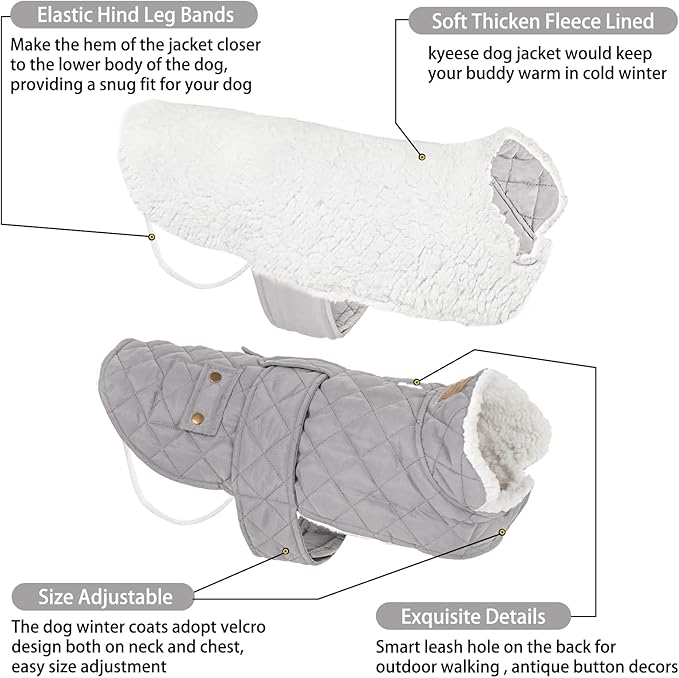 KYEESE Dog Coat Windproof Pet Sweater with Warm Pet Winter Puffer Coat with Leash Hole Waterproof Pets Clothes for Cold Weather Soft Dogs Jacket with Pocket Thick Dog Coats for Medium Dogs