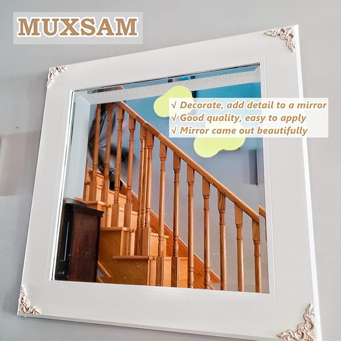 MUXSAM 4Pcs Wood Carved Appliques Onlays, Unpainted Little Wooden Corners Flower Carvings Decals for Mirrors Cabinets Walls Doors Chests Dressers Night Stand DIY Artwork Project, 10x10cm/3.94"x3.94"