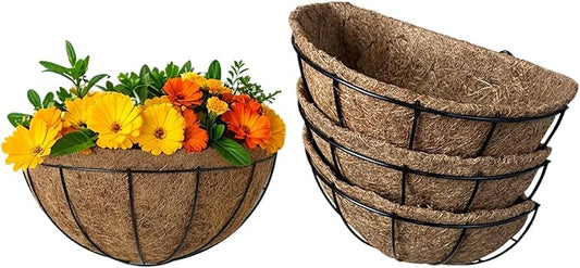 LX7 3-Pack Hanging & Wall-Mounted Plant Baskets with Natural Coconut Fiber Liner, Decorative Planters for Home Garden Patio Yard (3Pack HalfWall, 10Inch)