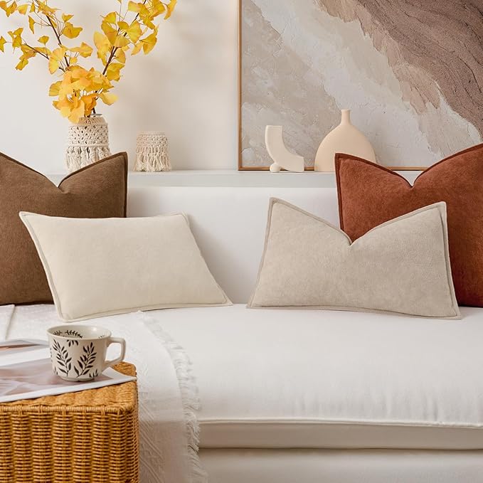 Kevin Textile Waterproof Decorative Pillow Covers Cream White 24x24 Inch Pack of 2 Soft Boucle Textured Euro Pillowcases Elegant Accent Pillows for Couch Sofa Chair Bed Home Decor Indoor Outdoor