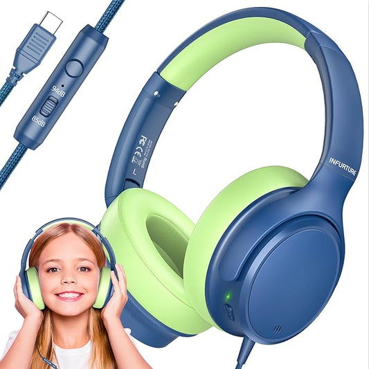 INFURTURE USB C Headphones Kid with Mic, Active Noise Cancelling Kids Headphones, 85/94dB Safe Volume Limit, Over Ear Headsets, Boys Girls Wired Headset for School/Travel, for Kids