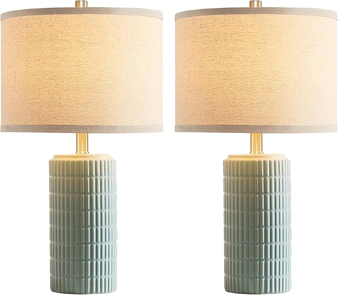 23" Set of 2 Ceramic Table Lamps for Living Room Bedroom, Modern Nightstand Desk Lamp for Entryway, Office, Study Room, 2 LED Bulbs Included