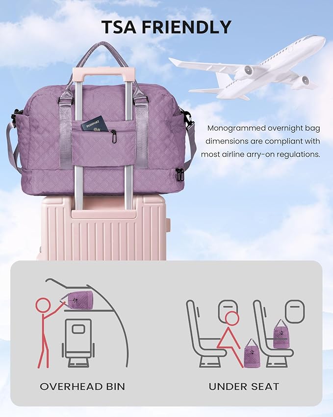 Vogewood Gift for Women-Initial Teenage Girl Duffle Bag with Shoe Compartment, Personalized Weekender Bag, Monogram Overnight Bag for Kids, Letter Travel Bag with Makeup Bag, Gift for Women (Letter A)