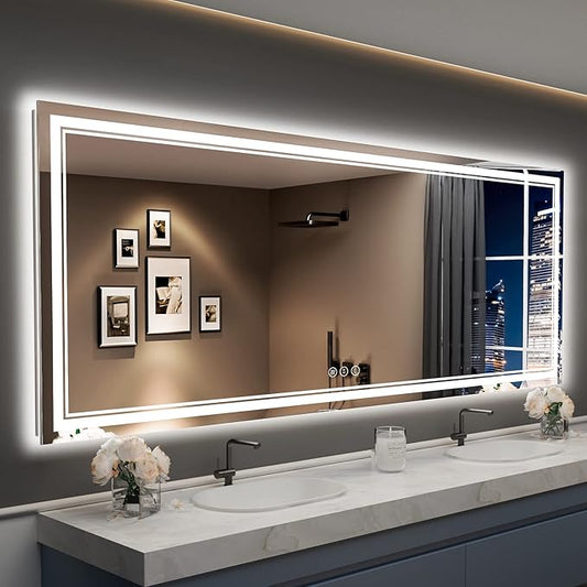 96x36 Inch LED Bathroom Mirror with Lights, Backlit & Front Lit, Anti-Fog Lighted Vanity Mirrors for Bathroom Wall, Dimmable, 3 Color Temperatures, Memory, Shatter-Proof, HD Tempered Glass