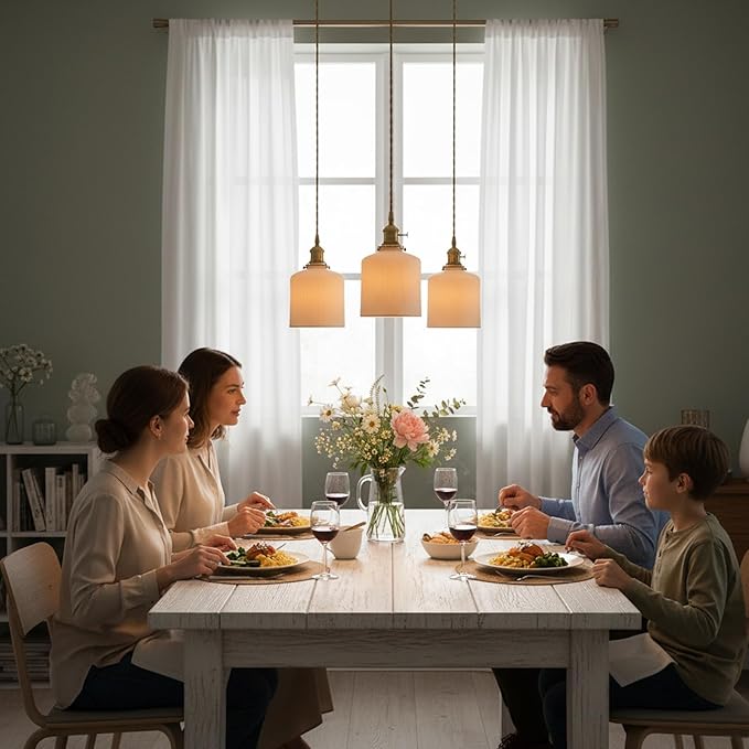 Modern Farmhouse Mini Pendant Light with White Ceramic Cylindrical Shade, Brass E26 Socket with On/Off Switch, Hardwired Hanging Lamp for Vanity, Kitchen Sink Lighting Bar Counter
