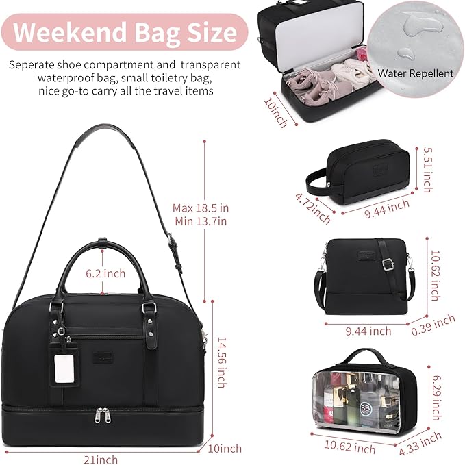 Wogarl Weekender Bags for Women Large Canvas Overnight Bag Travel Duffel Bags Carry on Shoulder Weekend Bag with Shoe Compartment for Travel Night Flight Daily Use