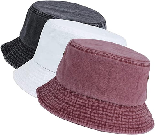 Washed Cotton Bucket Hats Packable Summer Outdoor Cap Travel Beach Sun Hat Plain Colors for Men Women