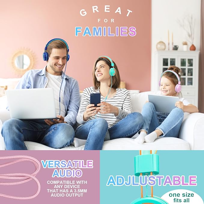 CN-Outlet 5 Pack Kids Headphones Bulk for School Classroom Students Teens Toddler, Wired Adjustable Headsets for Libraries Families Childern and Adults (Mixed Colors with MIC)