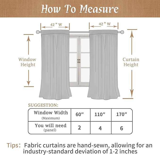 LAMIT 40 Inch Length 100% Blackout Linen Curtains, Linen Textured Thermal Curtains Back Tab and Rod Pocket Neutral Panels with White Liner for Kitchen/Windows/Cafe, 2 Panels, 42 x 40 Inch, Burlap