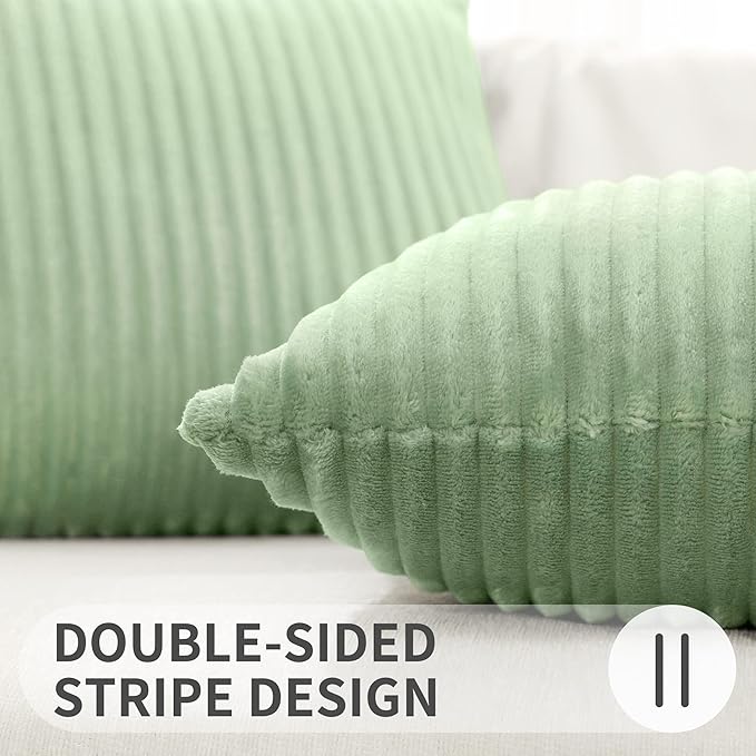 Simmore Decorative Spring Throw Pillow Covers 12x20 Set of 2, Soft Natural Plush Flannel Double-Sided Fluffy Lumbar Pillow Covers for Couch Sofa Living Room, Sage Green