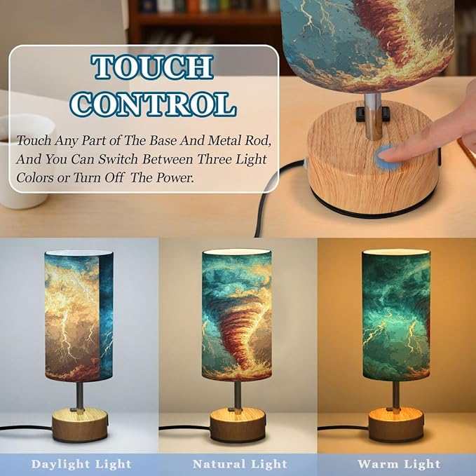 Table Lamp Oil Paint Lightning Tornado Bedroom Living Room Bedside Night Light Dimmable Home Decor 4.8x13.98in
