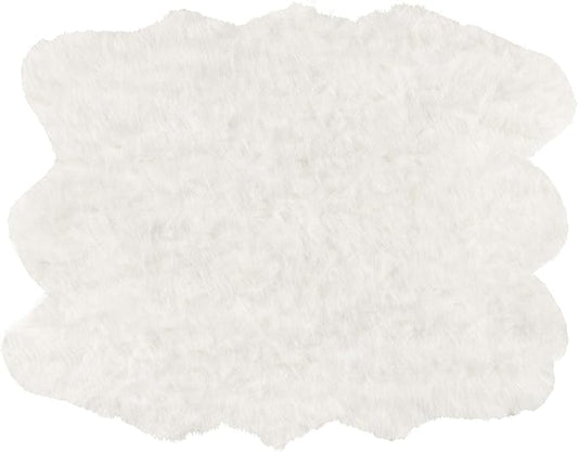 Luxe Gordon Faux Fur Rug with Soft and Fluffy Pile | Machine Washable Living Room Rug with Anti-Slip Backing | Cruelty-Free Area Rugs for Office or Bedroom, White, 5 ft x 6 ft