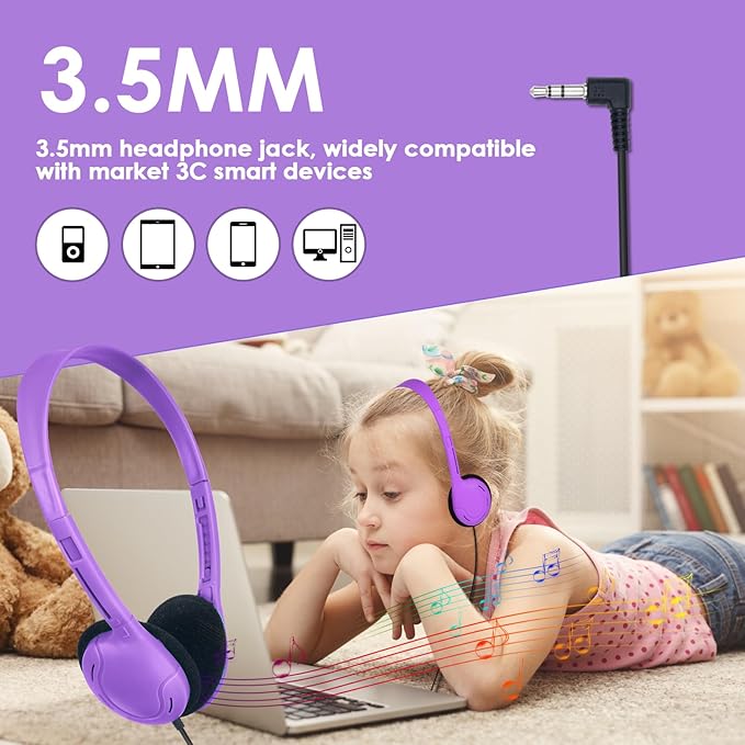 30 Pack Class Set Headphones for Students School Classroom Headphones Bulk Over The Ear Adjustable with 3.5 mm Jack for Library, Online Lesson and Testing Office,Gifts (10 Mixed Colors)