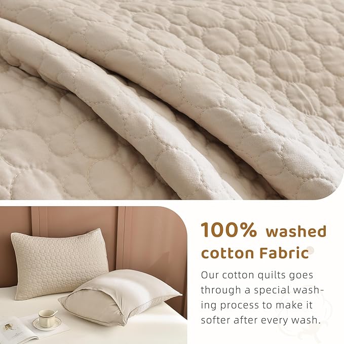Sanracie Oversized Cotton King Quilt 128"*120" for Extra Bed,3Pcs Linen Colored California King Quilt Sets Oversized Circular Quilting Super Large Wide Cal King Coverlet Thin Comforter Ultra Soft