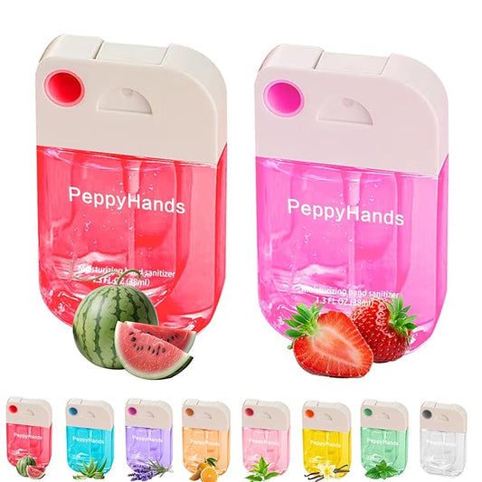 PeppyHands Hand Sanitizer, Hand Sanitizer Spray, Hydrating Spray for Hand, Portable Sanitizer spray Set ﻿for Travel Size, 500-Sprays Each Multi-Flavor (Watermelon+Strawberry)