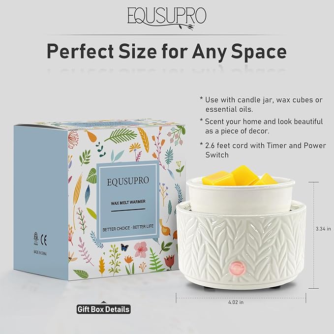 Wax Melt Warmer with Timer- 3-in-1 Wax Melter Burner, Fragrance Warmer for Scented Candles, Tarts, Essential Oils to Freshen Home Office, with Auto Shut Off and Temperature Adjustment, Gift & Décor