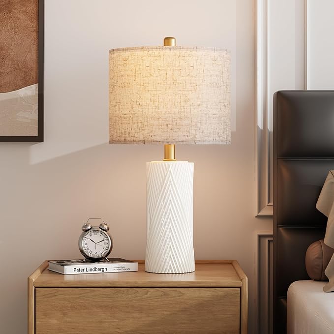 22" Modern Ceramic Table Lamp Set of 2 for Living Room, Table Lamps for Bedroom Set of 2， Farmhouse Bedside Nightstand Bedside Lamp End Table Lamps White