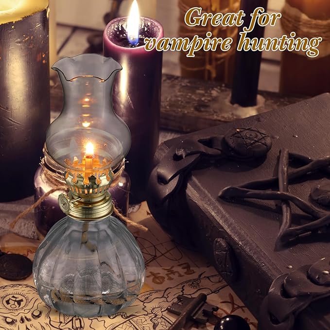 Yexiya 6 Set Vintage Glass Kerosene Lamp Rustic Oil Lamp Lantern Chamber Oil Clear Kerosene Hurricane with 6.6 ft Extra Wick for Indoor Use Lighting Decor Emergency (Pumpkin Style)