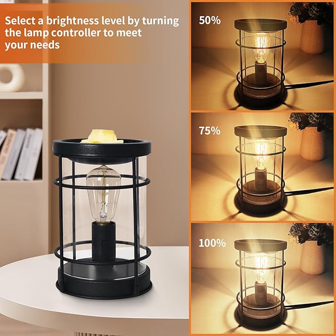LIFFY Candle Wax Melt Warmer - Wax Warmer Scented, Fragrance Oil Burner, Metal Melter Lamp for Rustic Home Decor Office Bedroom Aromatherapy, Birthday Gifts for Women, Timer & 2 Edison Bulbs