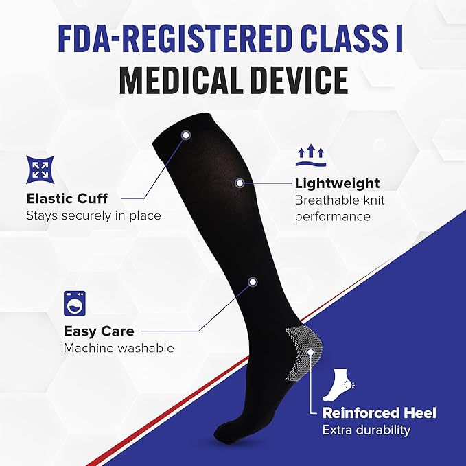 American Hospital Supply – Knee High Compression Socks – 15–20 mmHg, Black, X-Large – Lightweight Medical Stockings – Pack of 3 Pairs