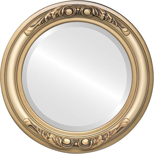 OVALCREST Round Beveled Wall Mirror for Home Decor - Florence Style - Desert Gold - 28x28 Outside Dimensions