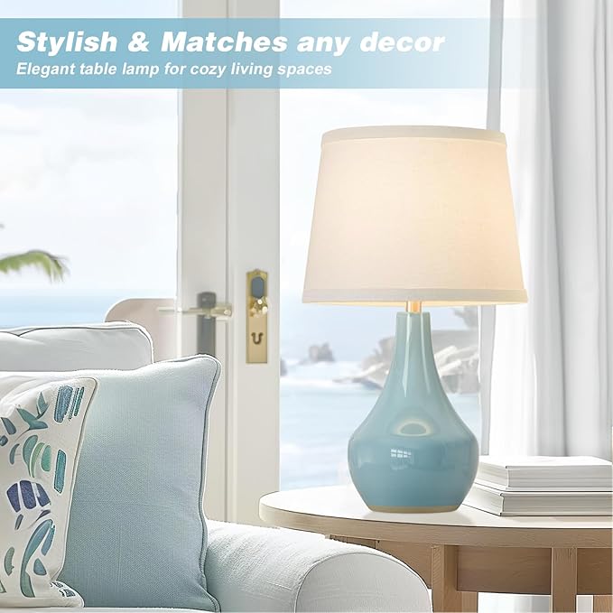 Seealle 19.4" Modern Sky Blue Table Lamp Set of 2-Bedside Lamps for Nightstand, Bedroom Lamp for Living Room Desk End Table Office Guest Room Dresser