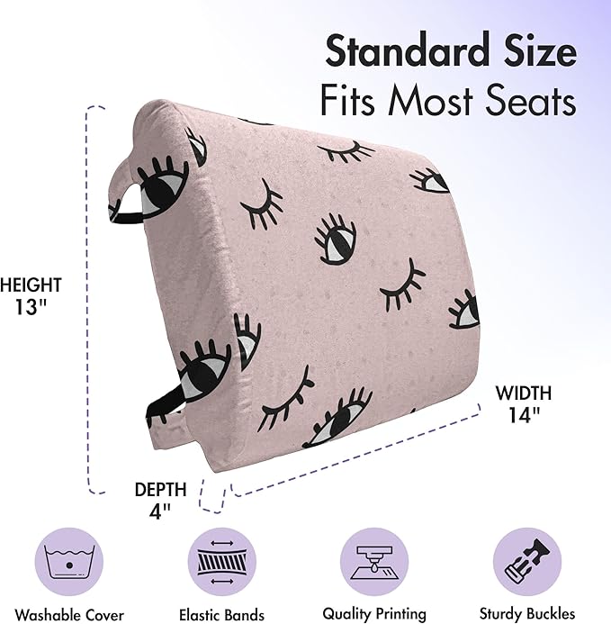 Ambesonne Eyelash Lumbar Back Support Pillow, Doodle Style Open and Closed Eyes Hand Drawn Sketch Abstract Design, High Density Foam for Office Chairs Car Seats, 14" x 13", Rose Black White