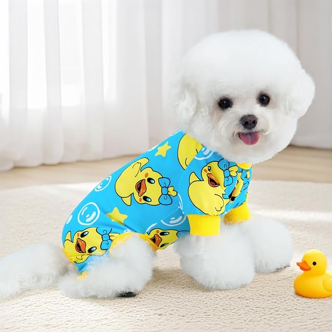 XPUDAC 4 Pieces Dog Pajamas Stretchy Dog Pjs Soft Cute Doggie Clothes for Small Medium Dogs Boy Girl Cats Pet Outfits, Small