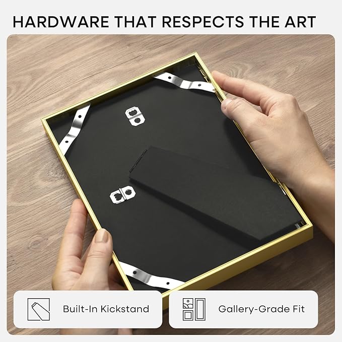 Homeforia Square 10x10 Gold Frame, High End Metal 10 by 10 Picture Frames with Mat 8 x 8, 10by10 Thin Poster Frame Matted to 8x8 inch Photo, Wall or Tabletop Frames, Tempered Glass, Wall Kit, Set of 3