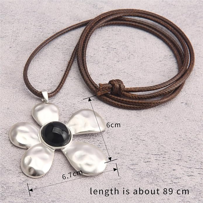 Leather Necklace for Women Boho Choker Necklace Long Cord Leather Pendant Bohemian Neckalce Vintage Alloy Pendant Leather Rope Necklace Wooden Necklaces for Women