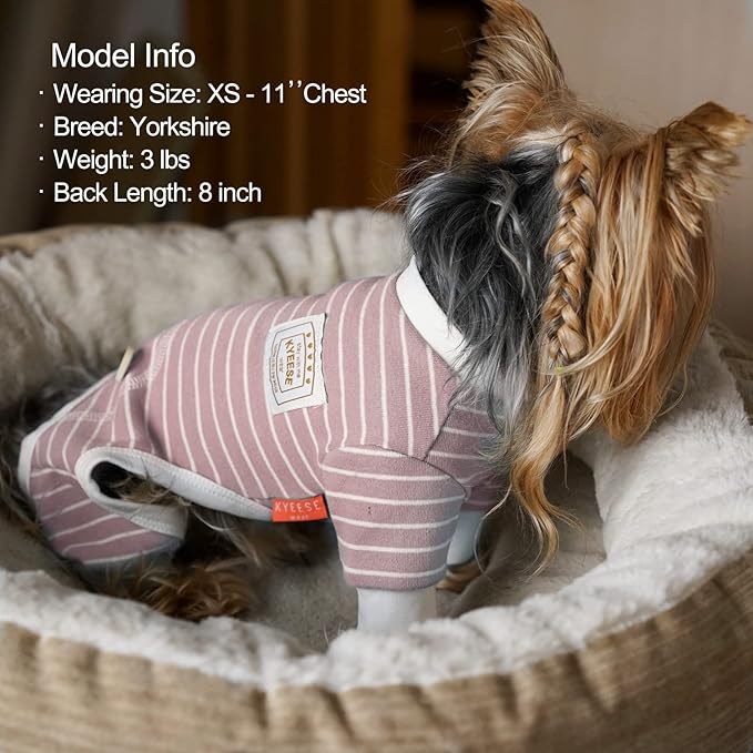 KYEESE Dog Pajamas Striped Pet Jumpsuit Soft Doggie Jammies Lightweight Onesie 4 Legs PJS Stretchable Dog Pajamas Breathable Costumes Comfortable Sleepwear for Small Dogs,Green Striped, X-Large