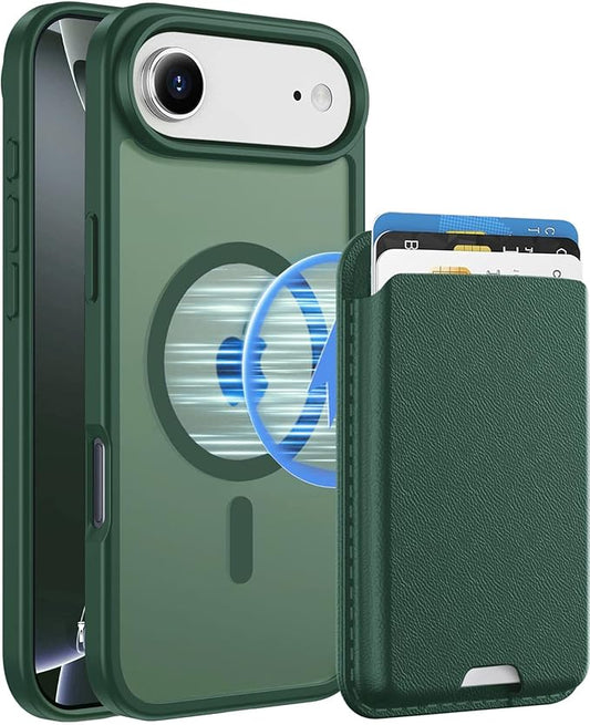 Ntwinro Magnetic for iPhone Air Case (Compatible with MagSafe) with Detachable Wallet & Card Holder for 3 Cards [RFID Blocking] Military Grade Protective Slim Phone Cover for 17 Air 2025, Green