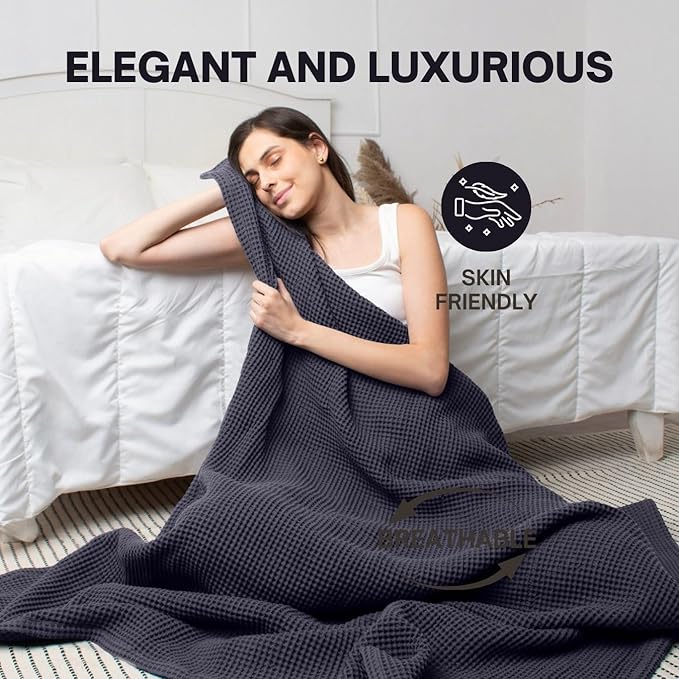 Organic Cotton Waffle Blanket Queen Size (90" x 90") Lightweight, Breathable and Soft, Luxurious Best Waffle Blankets All-Season - Summer, Spring, Winter (Grey)