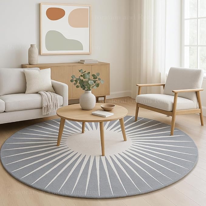 Modern Round Area Rug – Hand-Tufted with 100% NZ Wool, Thick & Soft Circular Carpet for Living Room, Bedroom & Dining Room Decor (Grey, 5' Round)