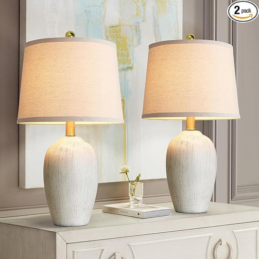 21'' Set of 2 Rustic Ceramic Table Lamps for Living Room Bedroom, Farmhouse Vintage Nightstand Lamps for Office Entryway End Table, 2 Bulbs Included