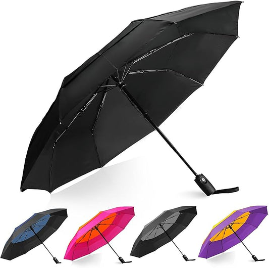 Khulula Windproof Compact Travel Umbrellas for Rain – Easy Auto Open Close, Automatic Durable Waterproof – Backpack, Portable, Lightweight Umbrellas for Travel