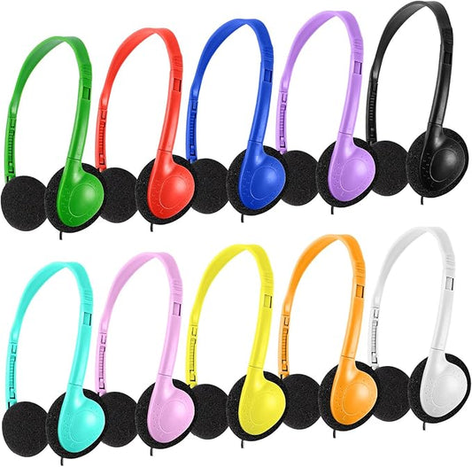 CN-Outlet 25 Pack Classroom Headphones Bulk for Kids School Class Set Headphones for Students Teens Toddler Children and Adults, Wholesale 3.5mm Plug Wired Earphones-Upgrade (10 Mixed Colors, 25 PACK)